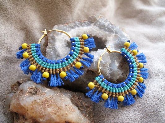 עגילי 'אפריקה' כחול וצהוב