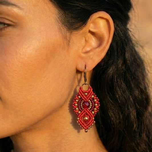 עגילי 'אינקה' אדום וזהב