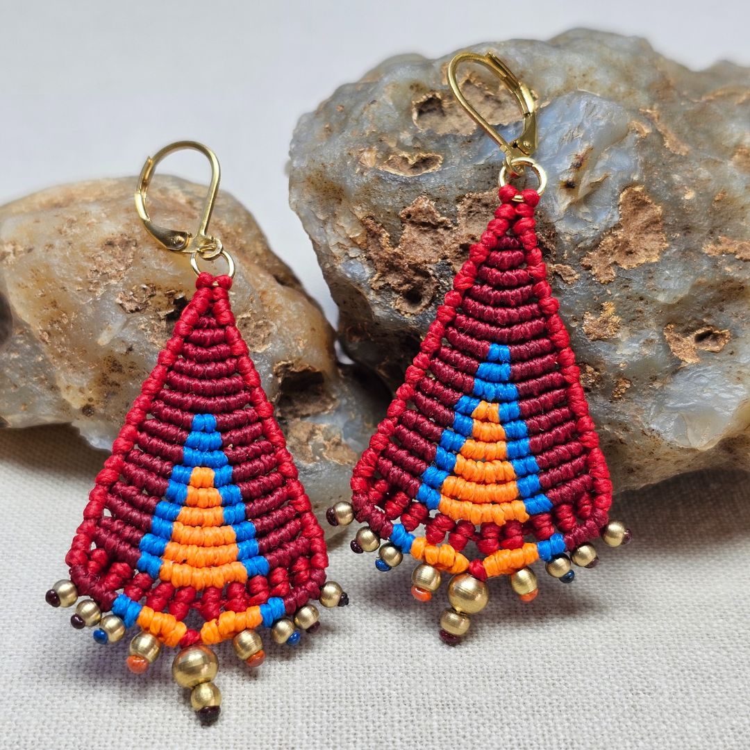 עגילי 'טיפי' בורדו וכתום