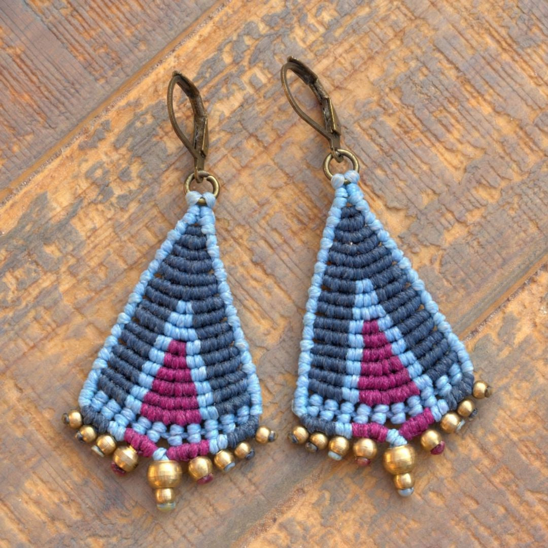 עגילי 'טיפי' כחול וסגול