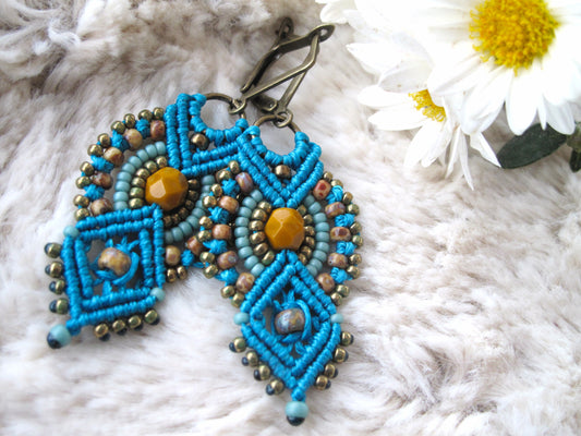 עגילי 'אינקה' טורקיז וחרדל