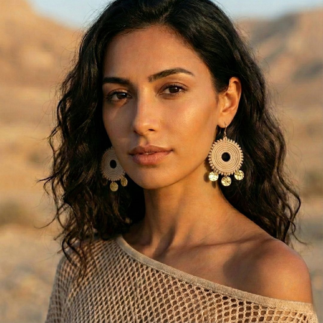 עגילי 'סהרה' בז' טבעי