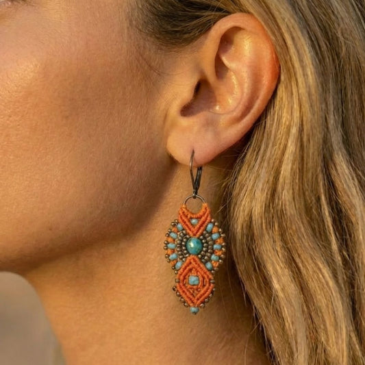 עגילי 'אינקה' כתום וטורקיז