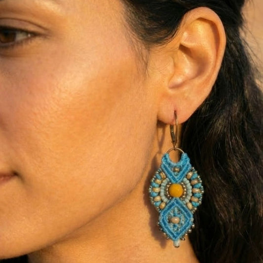 עגילי 'אינקה' טורקיז וחרדל