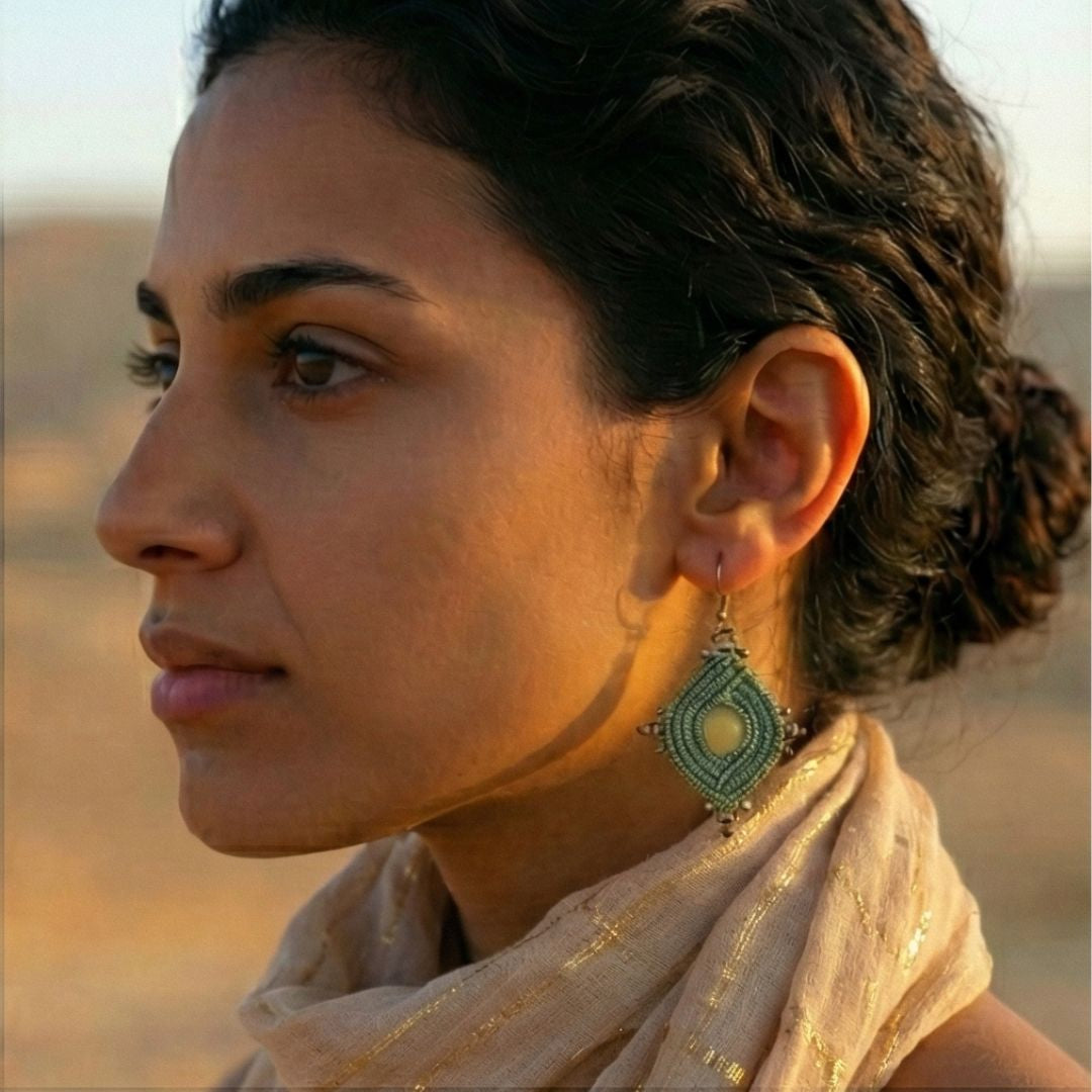 עגילי 'הופי' ירוק מרווה וסיטרין