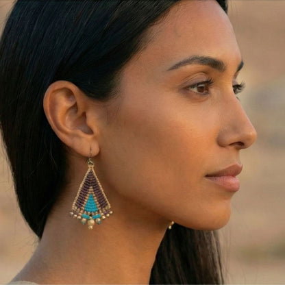 עגילי 'טיפי' חום וטורקיז