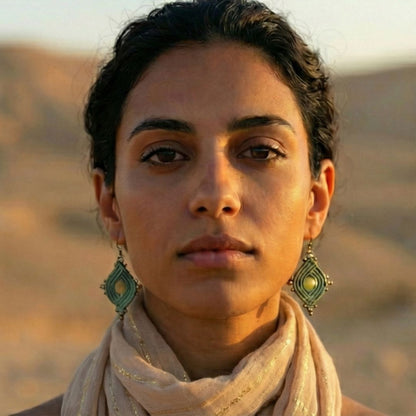 עגילי 'הופי' ירוק מרווה וסיטרין