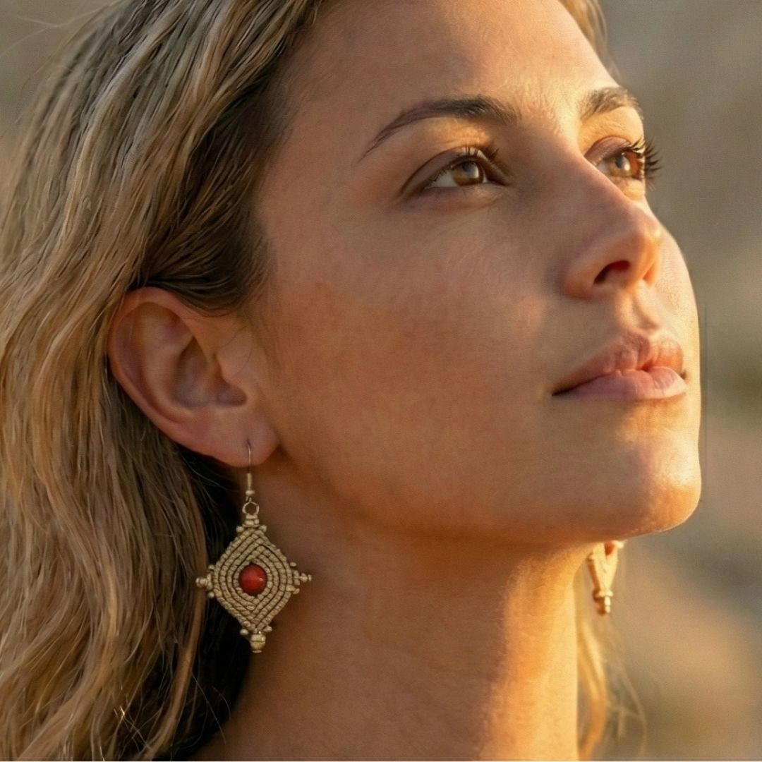 עגילי 'הופי' קאמל וג'ספר אדום