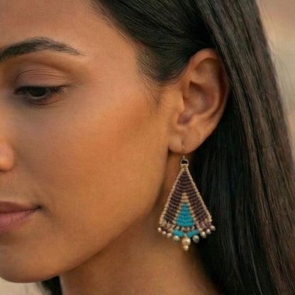 עגילי 'טיפי' חום וטורקיז