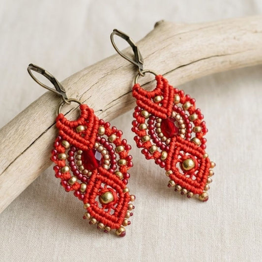 עגילי 'אינקה' אדום וזהב