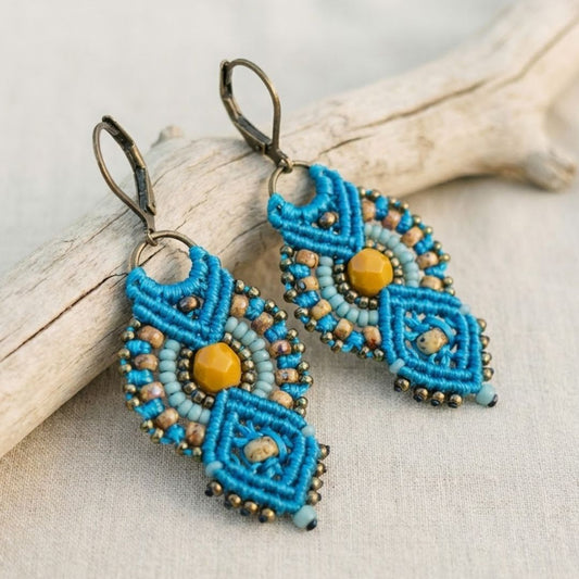 עגילי 'אינקה' טורקיז וחרדל